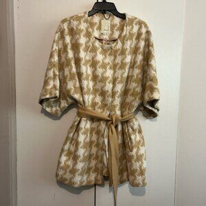Anthropologie Elevenses Tan Cream Houndstooth Wrap Jacket